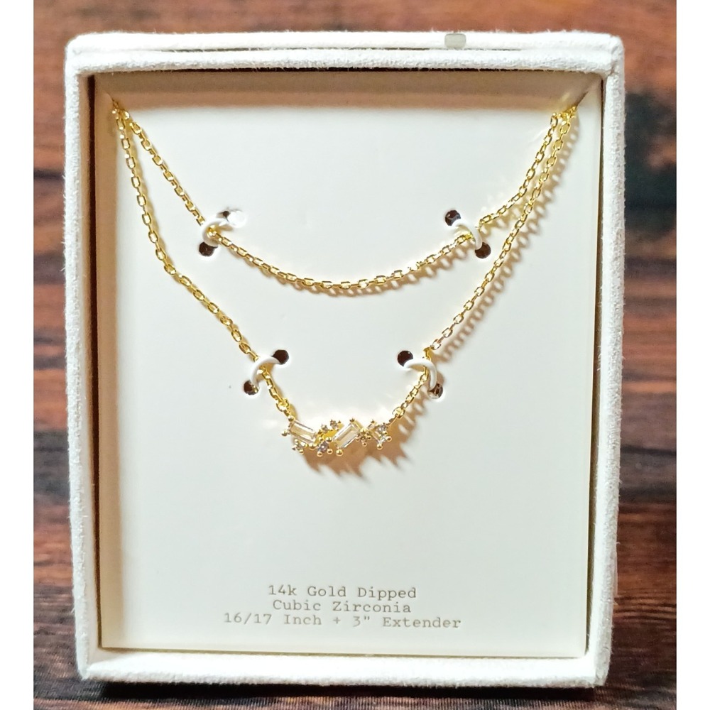 A New Day 14k Gold Dipped Cubic Zirconia Doubleโ Layer Necklace Baguette Cluster